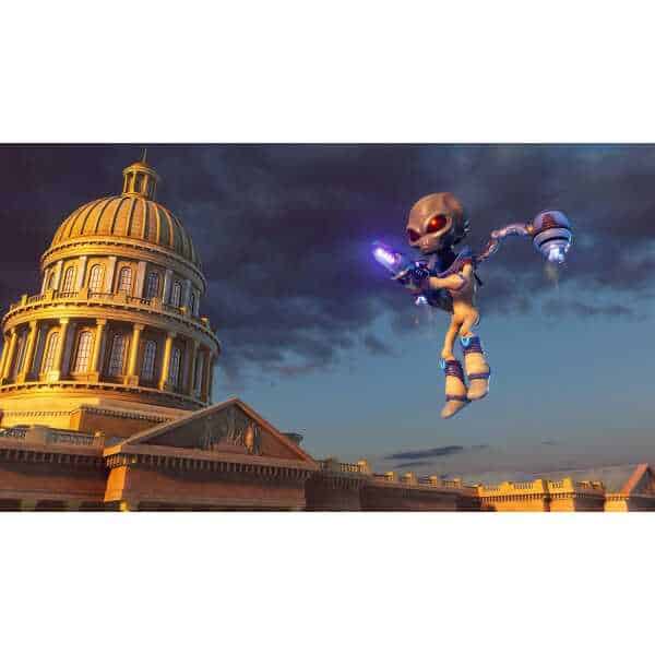 Alien character from Destroy All Humans! game with futuristic weapon.