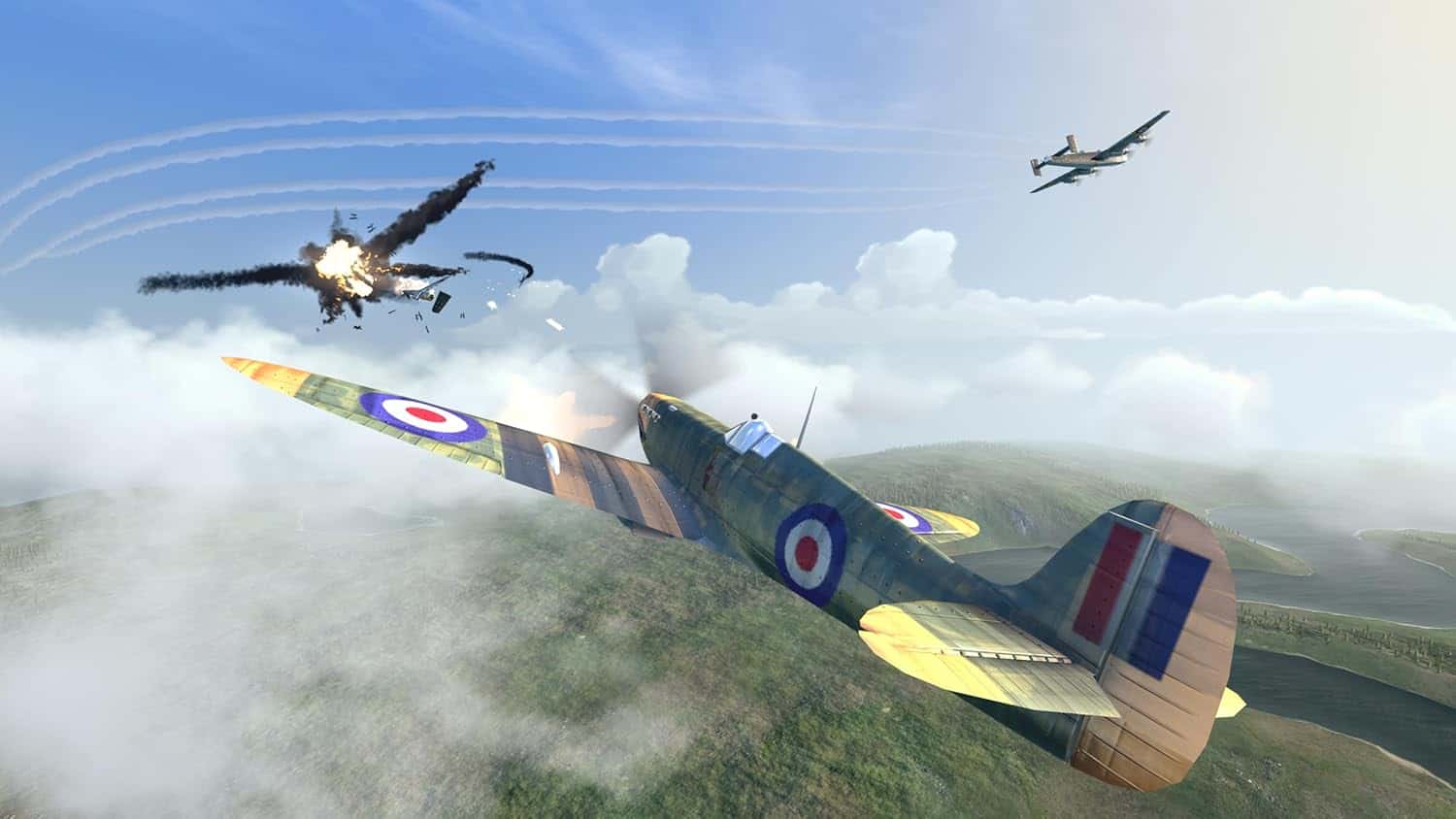 Vintage warplanes engaging in aerial combat during WWI and WWII dogfights.