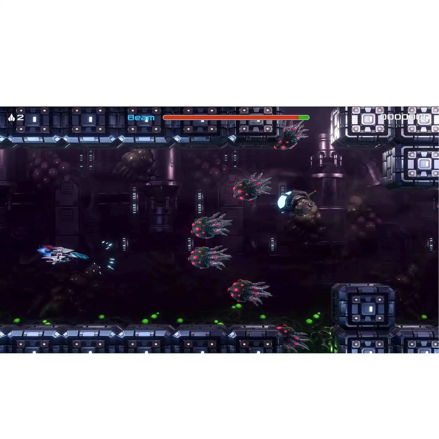Classic arcade shoot 'em up in R-Type Dimensions III with detailed pixel art and intense boss battle.