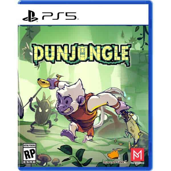 Dunjungle PS5 game cover featuring a cartoon animal character in a jungle setting.