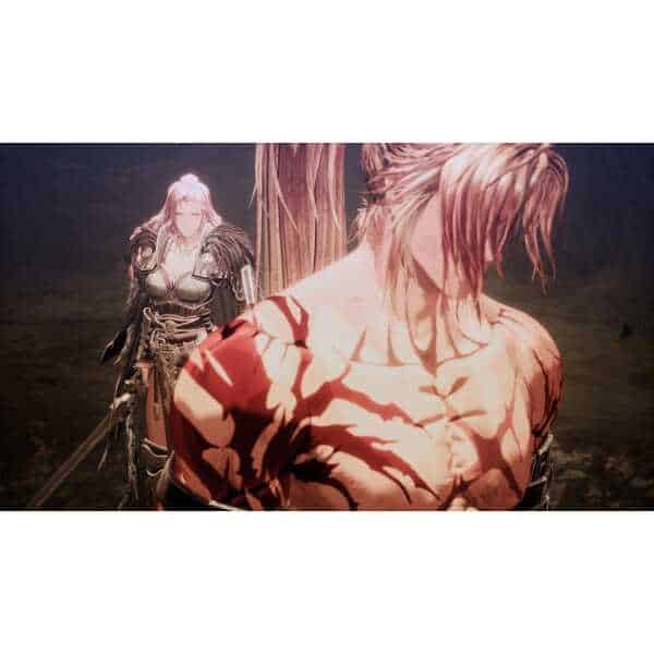 Fantasy warrior and mage in a dramatic battle scene.