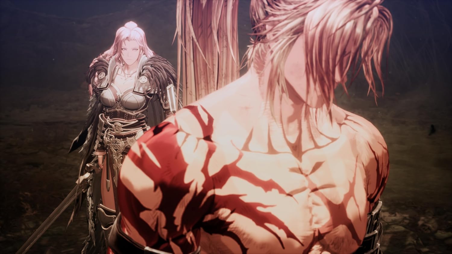 Fantasy warrior and mage in a dramatic battle scene.