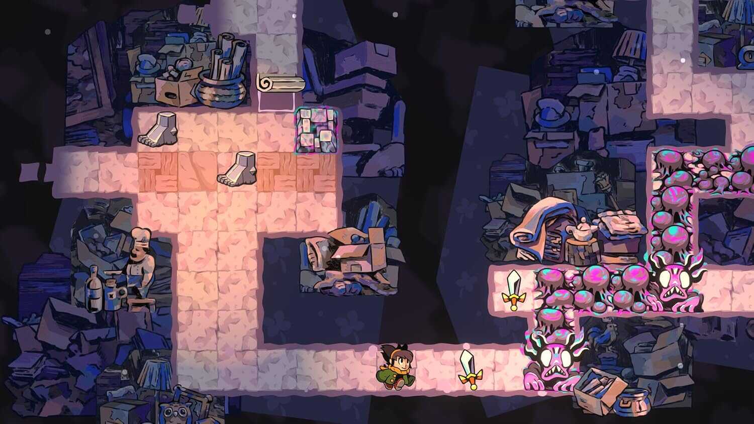 Colorful puzzle game scene with characters and obstacles from Gameware.