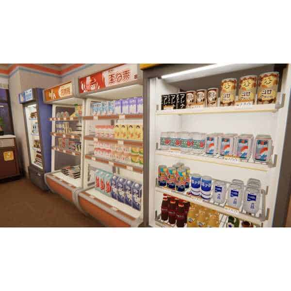 Gameware store shelves displaying snacks and beverages in a retail setting.