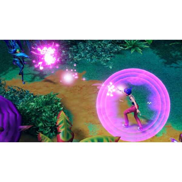Winx Club character casting a magical spell in a vibrant forest scene.