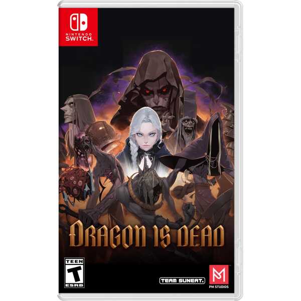 A dark fantasy game cover featuring a female character with white hair and various menacing creature.