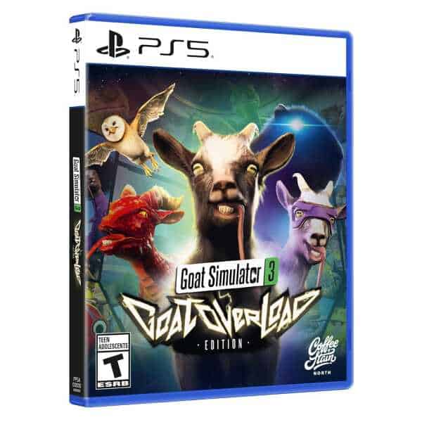Cover art for Goat Simulator 3 featuring goats and fantasy creatures for PS5.