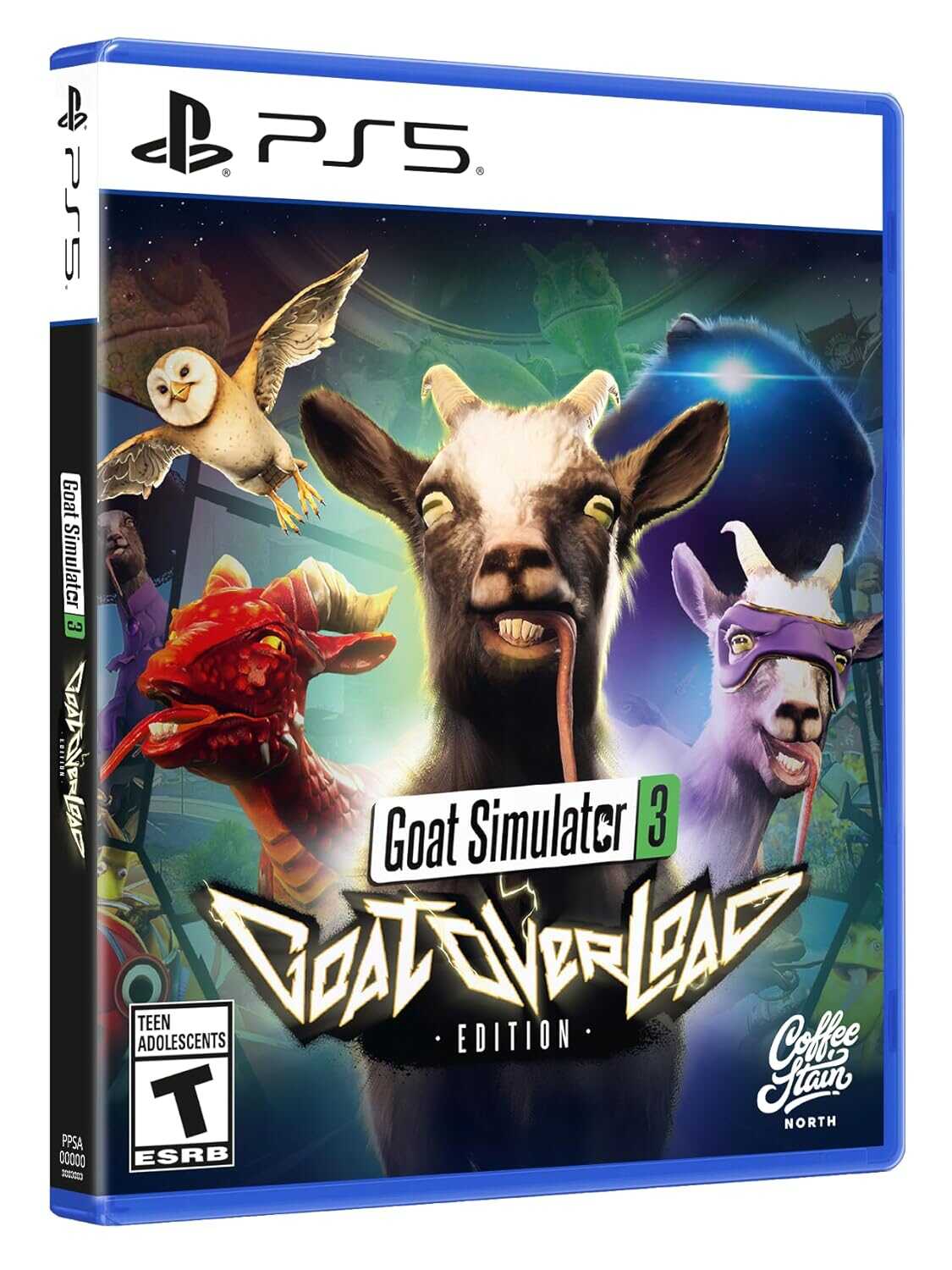 Cover art for Goat Simulator 3 featuring goats and fantasy creatures for PS5.