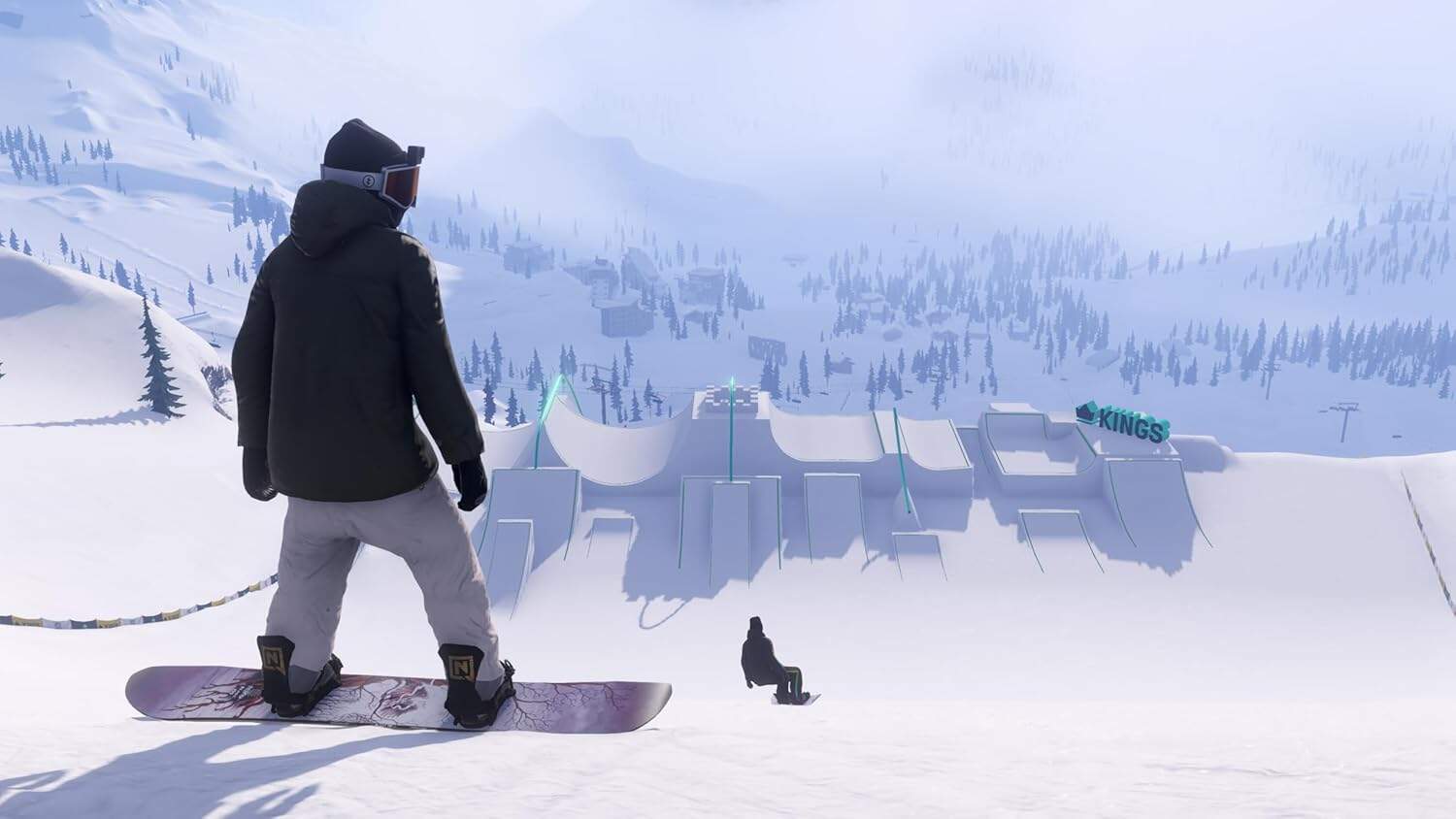 Snowboarder at ski park in Shredders: Full Ride Edition game.