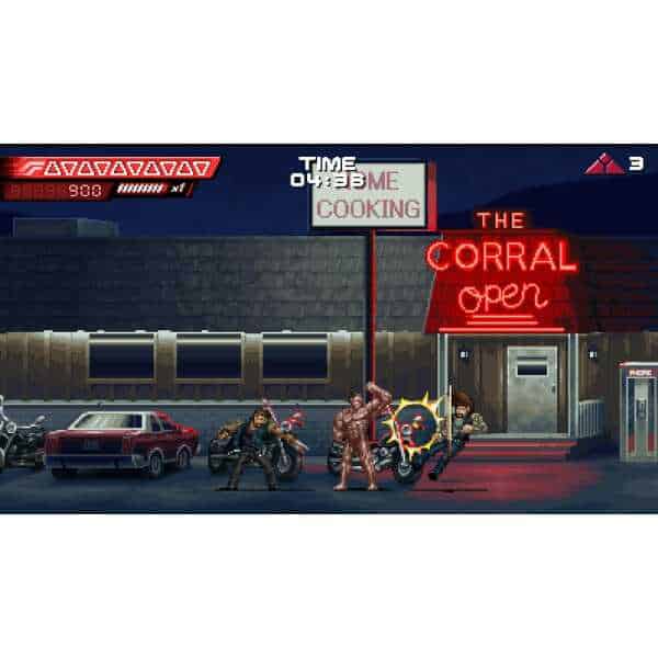 Classic pixel art scene with characters outside a diner at night.