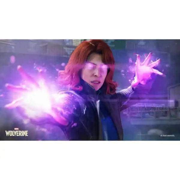 Marvel's Wolverine character using purple energy powers in action.