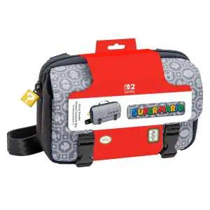 Nintendo Switch Super Mario carrying case with colorful design and storage compartments.