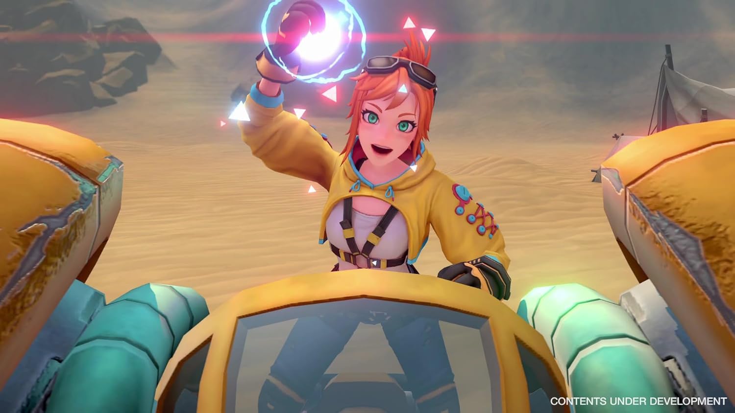 Vibrant character wielding a glowing orb in a colorful, animated game scene.