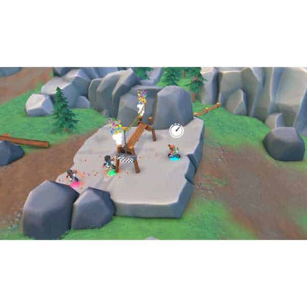 Kids playing snowboarding game on rocky mountain terrain in Instant Sports 2.