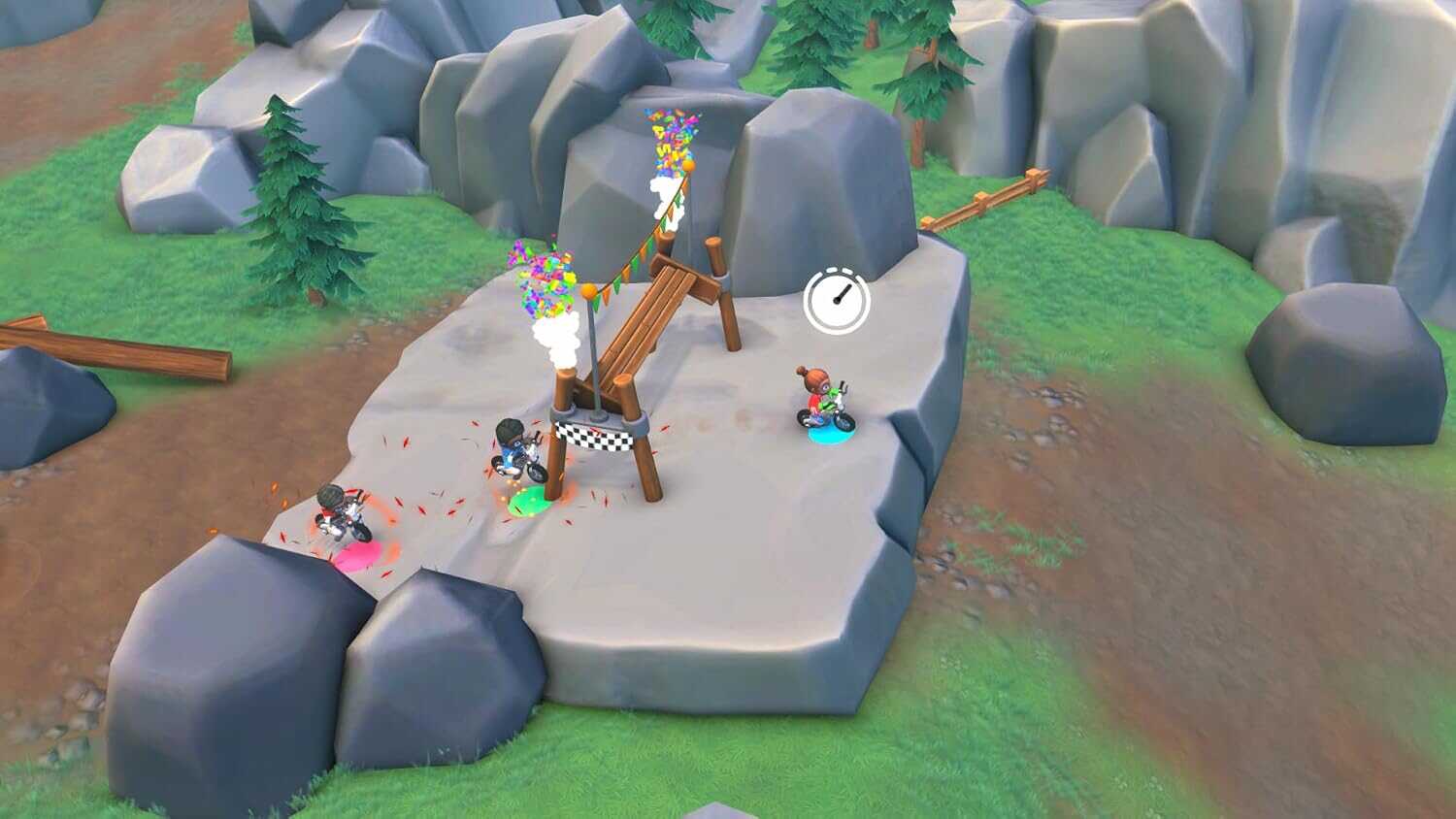 Kids playing snowboarding game on rocky mountain terrain in Instant Sports 2.
