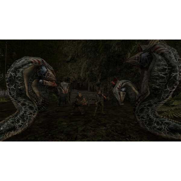 Gothic 2 Classic game scene with monsters and characters in a forest.