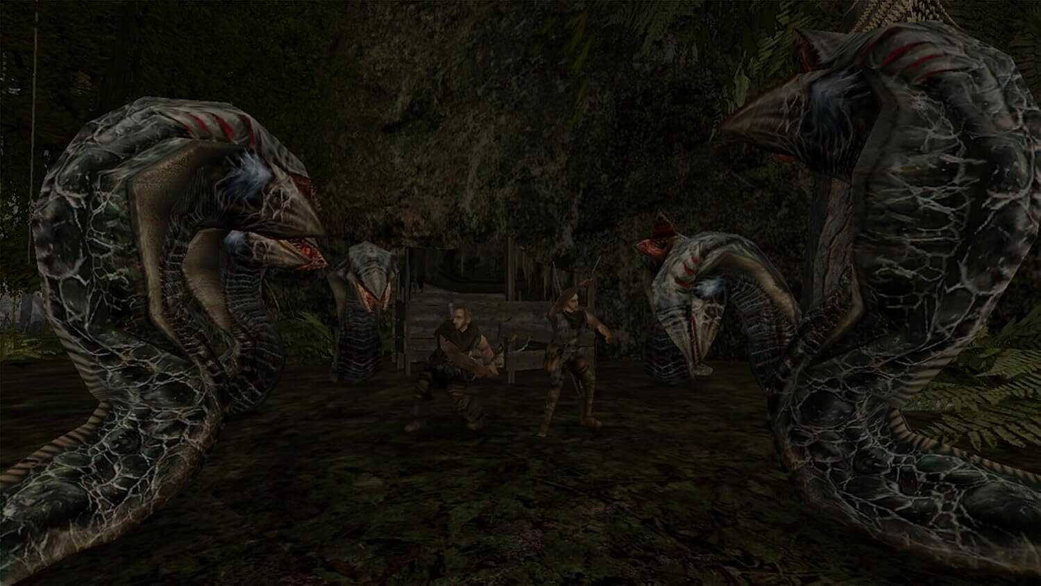 Gothic 2 Classic game scene with monsters and characters in a forest.