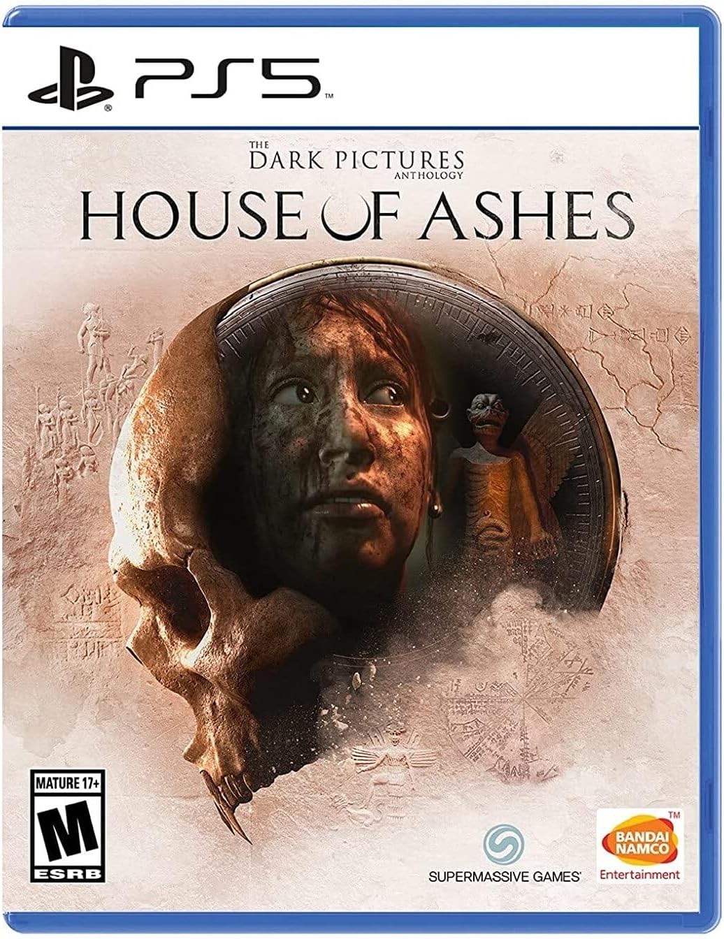 House of Ashes PS5 game cover featuring a skull and a mysterious face.