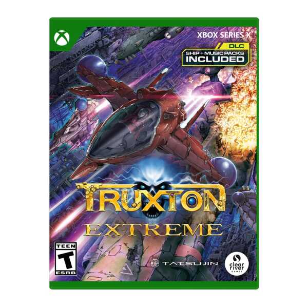 Truxton Extreme Xbox Series X game cover with spaceship and futuristic battle scene.