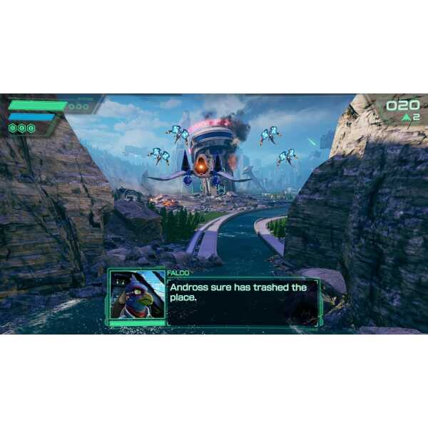 Sci-fi battle scene with flying robots attacking a city with a large alien structure in the backgrou.