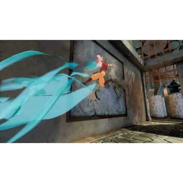 Gaming character jumping through a vibrant, animated mural at Gameware store.