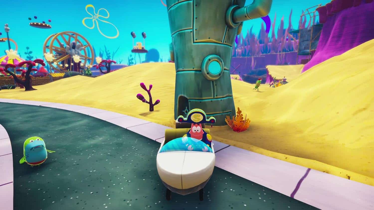 Vibrant virtual world scene with whimsical landscape and playful characters from Gameware.
