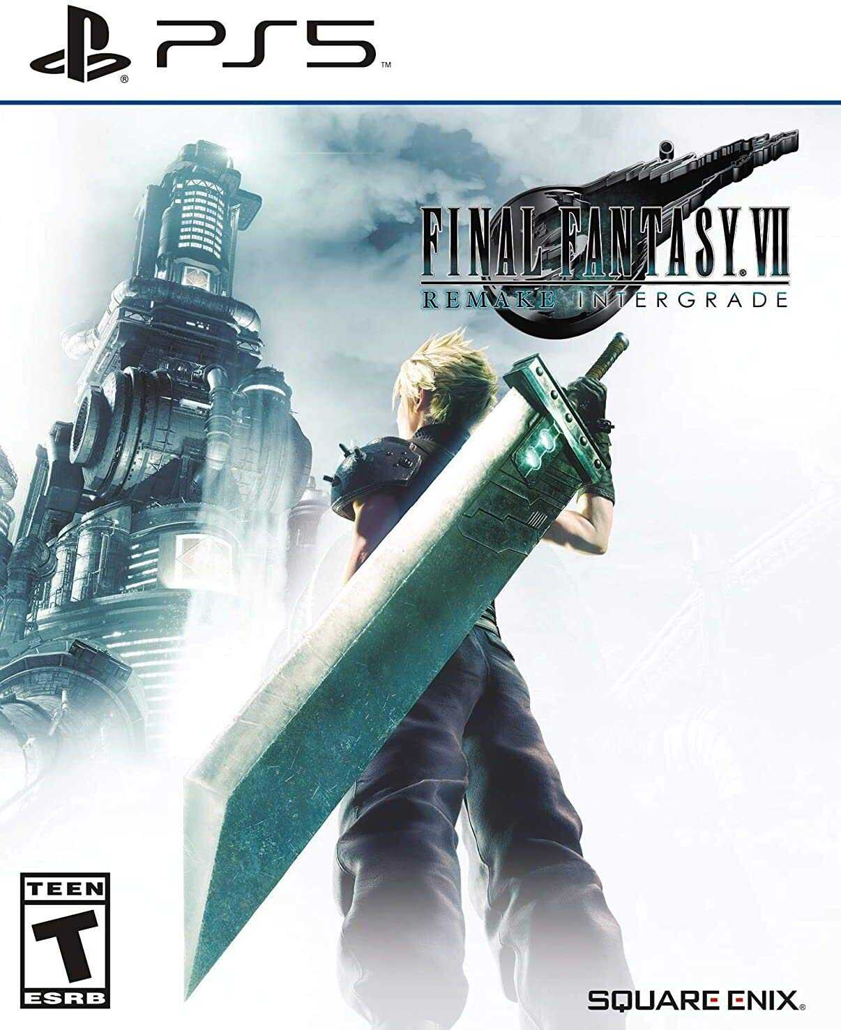 Final Fantasy VII Remake Intergrade PS5 game cover with character holding a large sword.