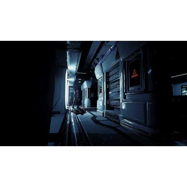 Interior of a high-tech space station with advanced machinery and lighting.