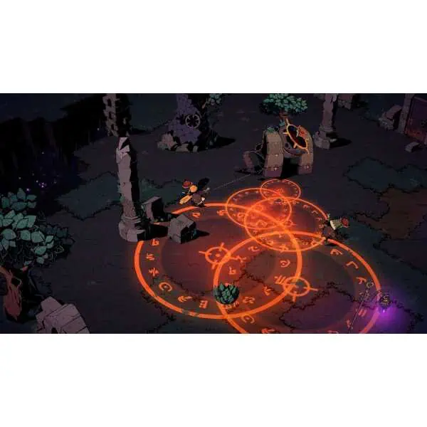 Enchanted forest with glowing magical symbols and spellcasters performing arcane rituals.