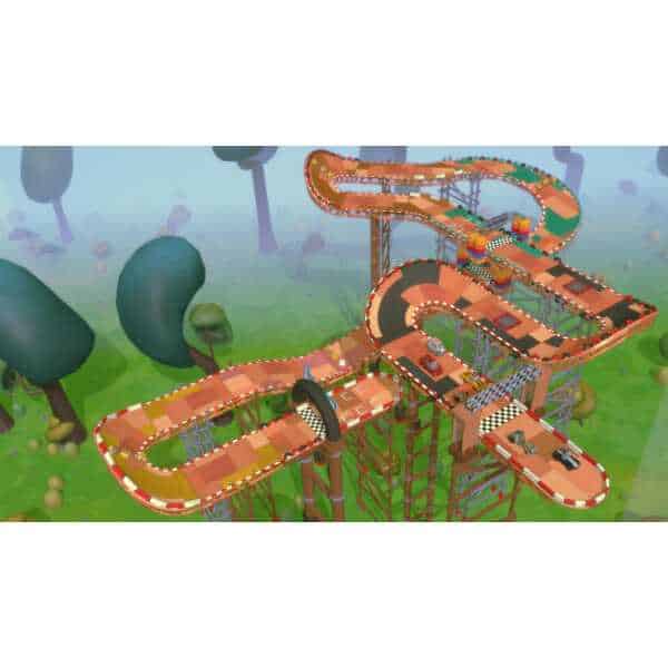 Amusement park roller coaster with multiple twists and turns at Gameware. Perfect for thrill-seekers.