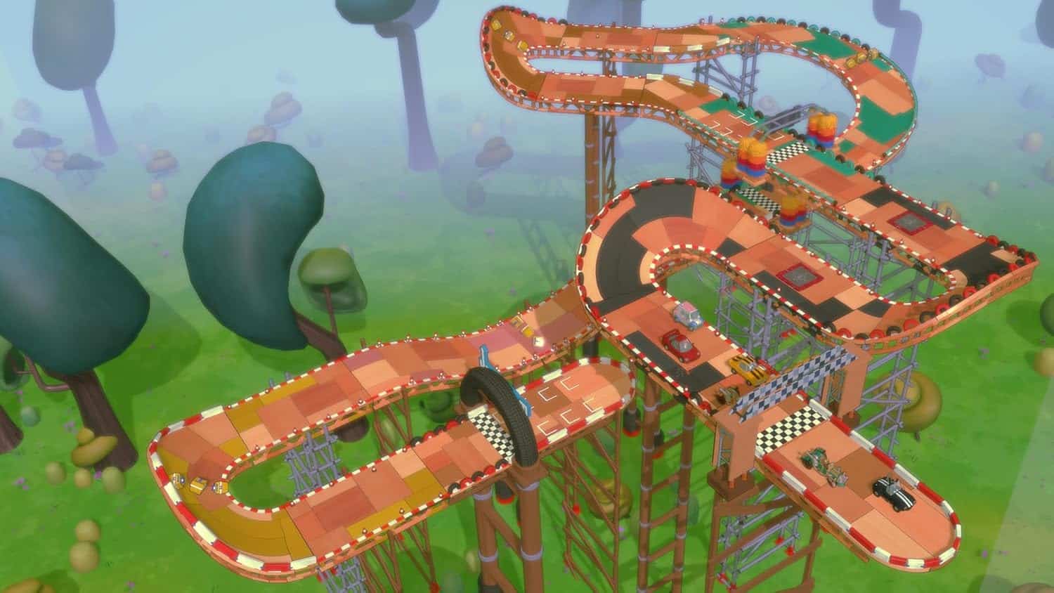 Amusement park roller coaster with multiple twists and turns at Gameware. Perfect for thrill-seekers.