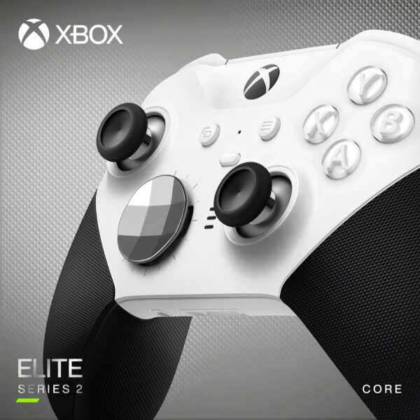 White Xbox Elite Series 2 Core Wireless Controller for Xbox Series X.