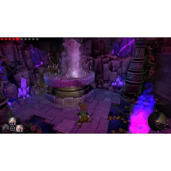 Mystical crystal fountain glowing with purple light in Azura's Crystals game scene.