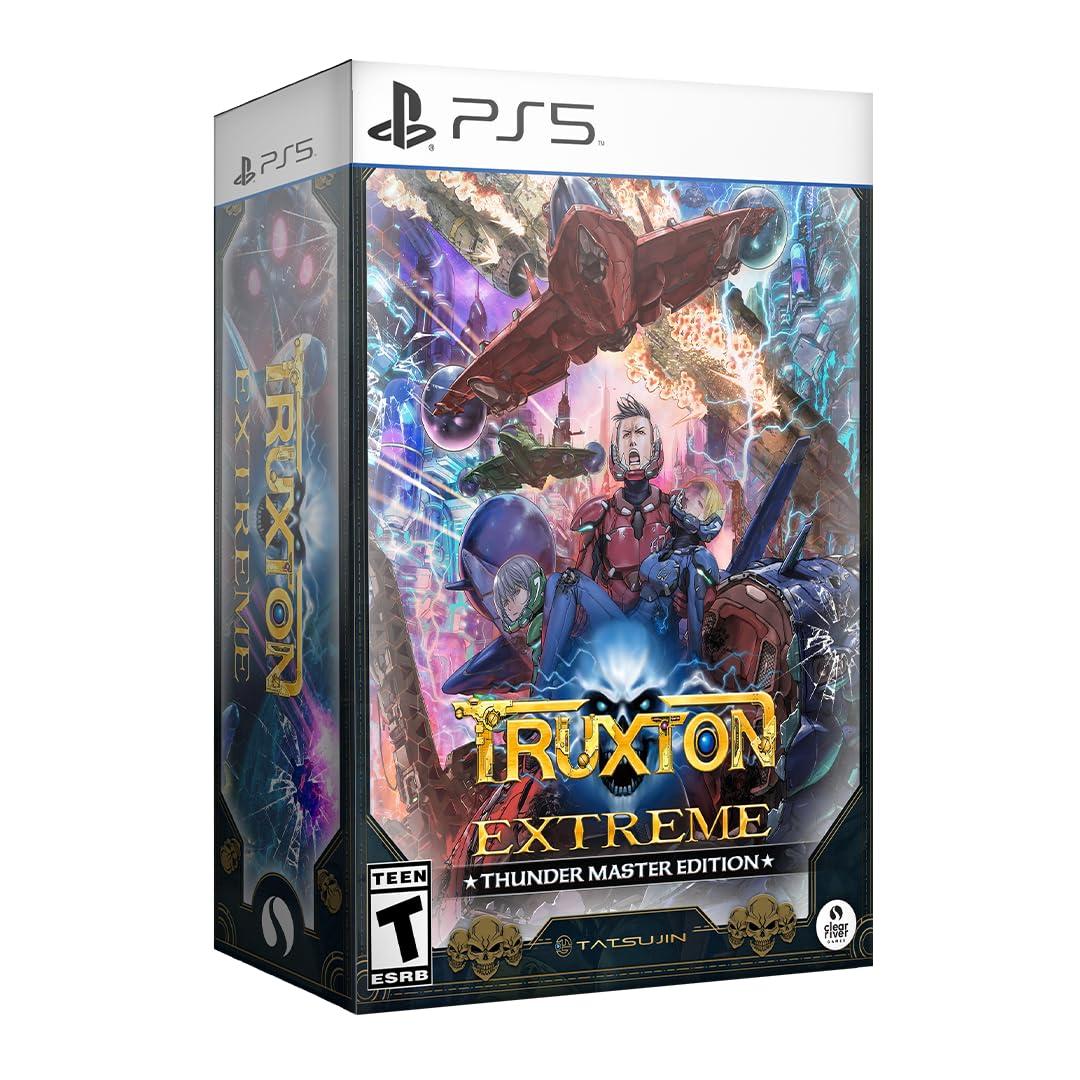 High-quality image of the Truxton Extreme PlayStation 5 game box art with futuristic characters and.