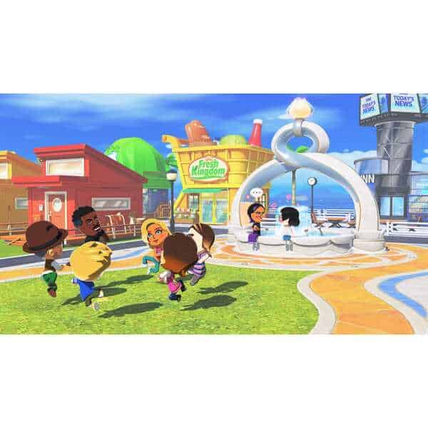 Vibrant scene of characters enjoying a sunny day at the amusement park in Tomodachi Life.