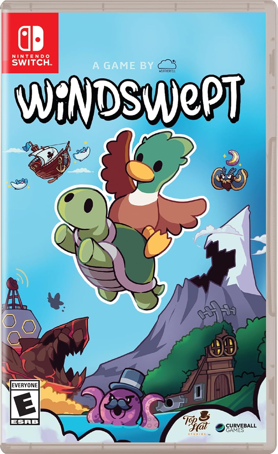 Windswept game cover featuring flying characters and fantasy landscape.
