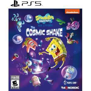 SpongeBob SquarePants The Cosmic Shake game cover with characters and vibrant space background.