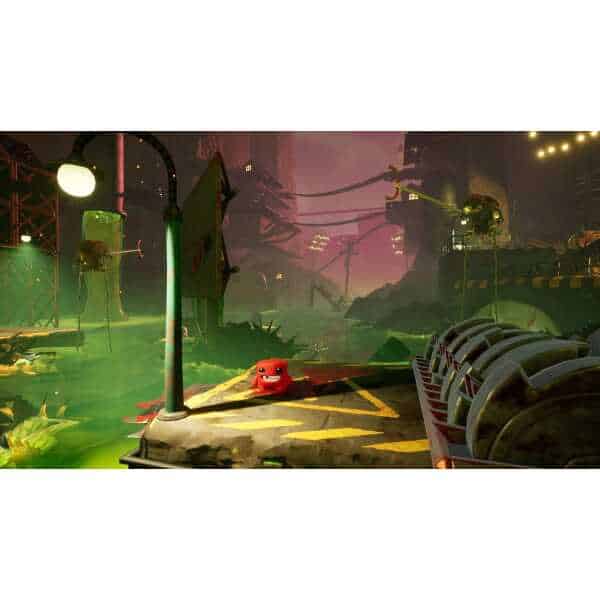 Super Meat Boy 3D video game scene with vibrant colors and animated character.