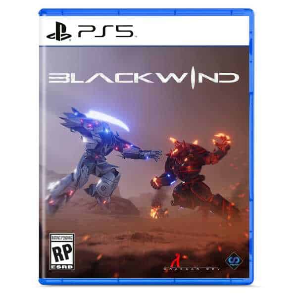 Blackwind PS5 game cover featuring futuristic robot combat scene.