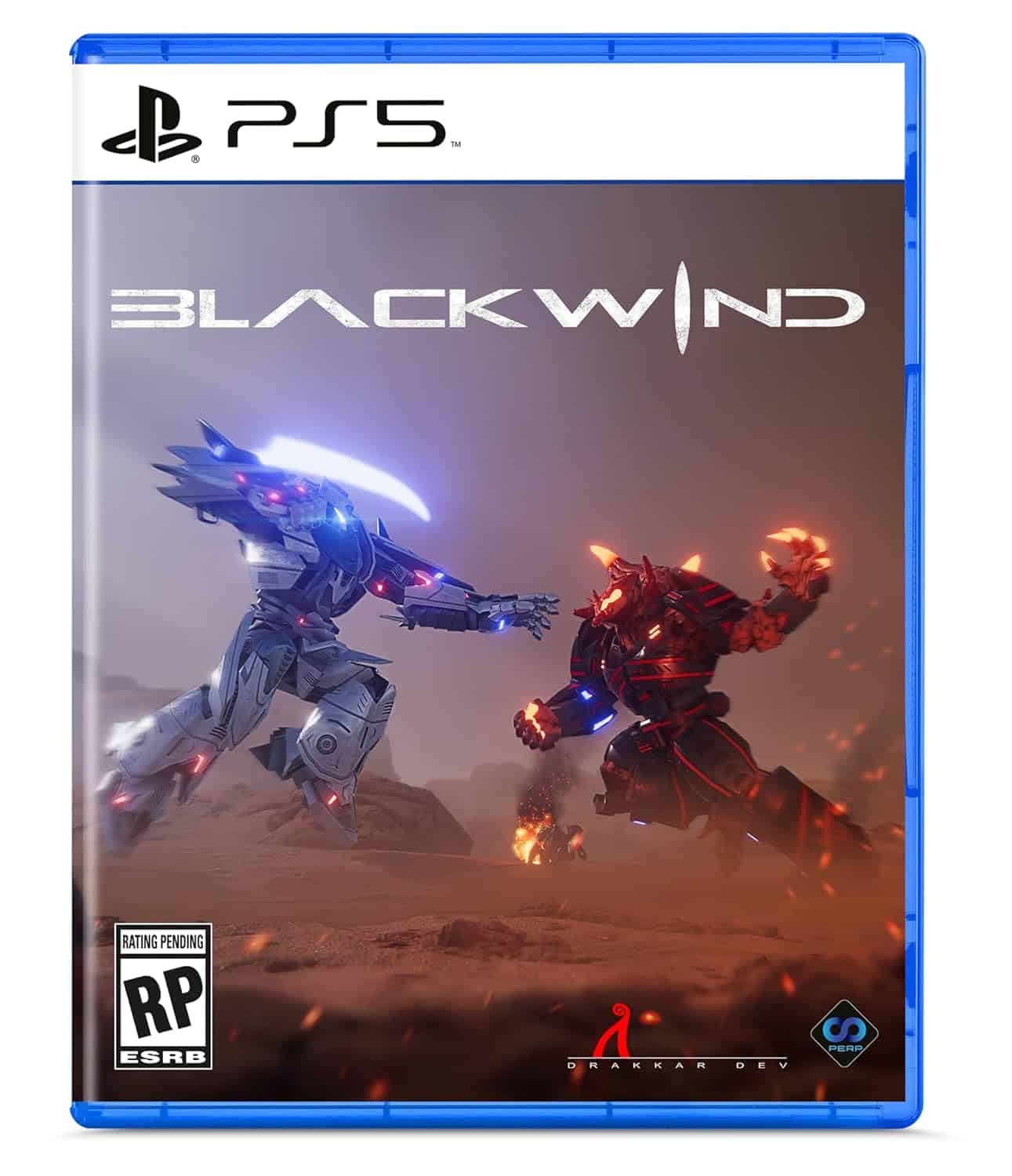 Blackwind PS5 game cover featuring futuristic robot combat scene.