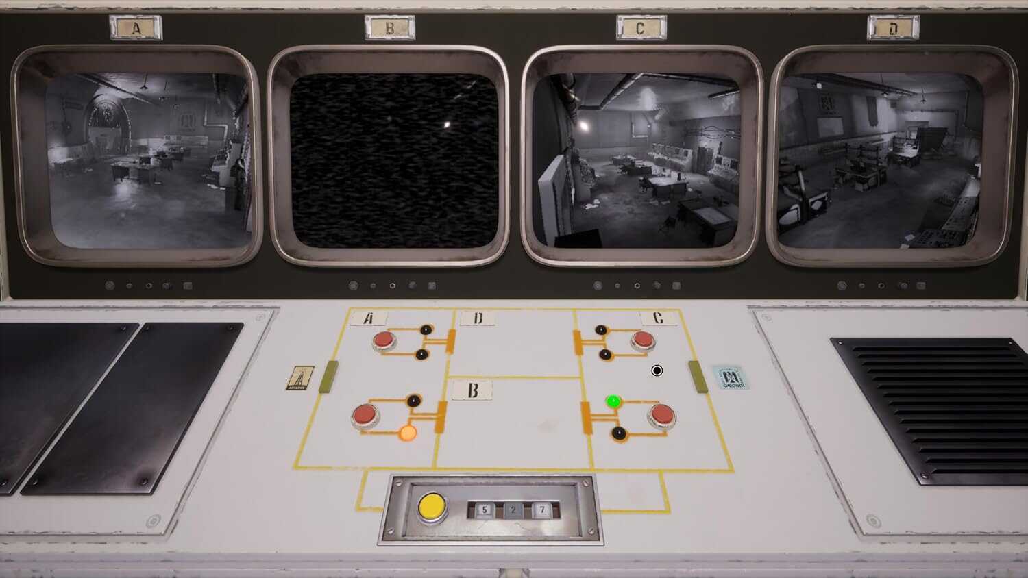 Old control panel with switches and monitors from Call of the Elder Gods Miskatonic Edition.