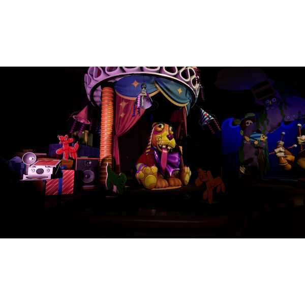 FNAF-inspired puppet show scene with colorful characters and stage setup. Perfect for gaming and ent.