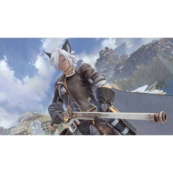Fantasy warrior character wielding a sword in a mountainous landscape.