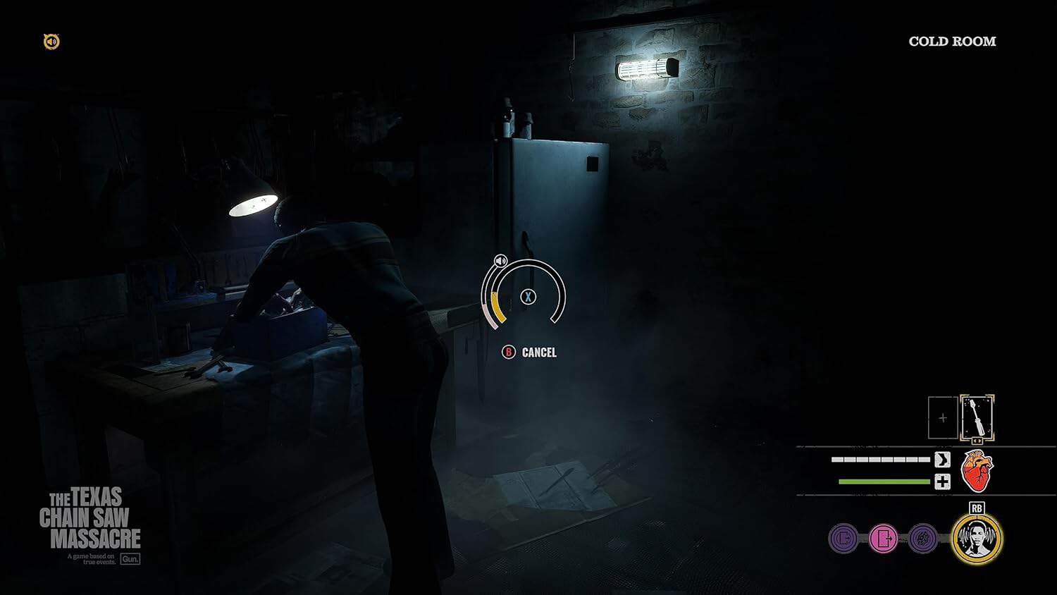 Cold Room survival scene with a person working in a dark, tense environment.