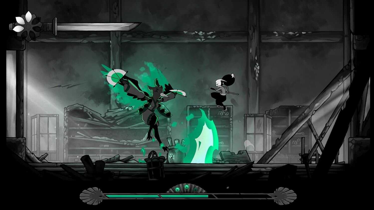Dynamic scene from Gameware showing characters fighting in a dark industrial setting.
