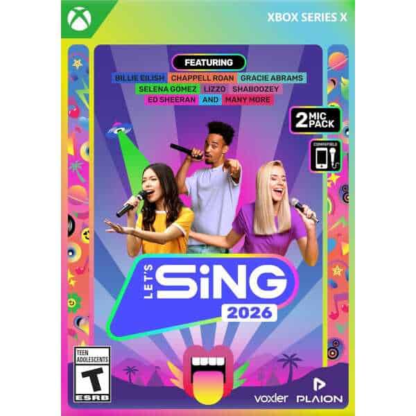 Karaoke game cover featuring diverse singers with microphones, vibrant colors, and game title for Xb.