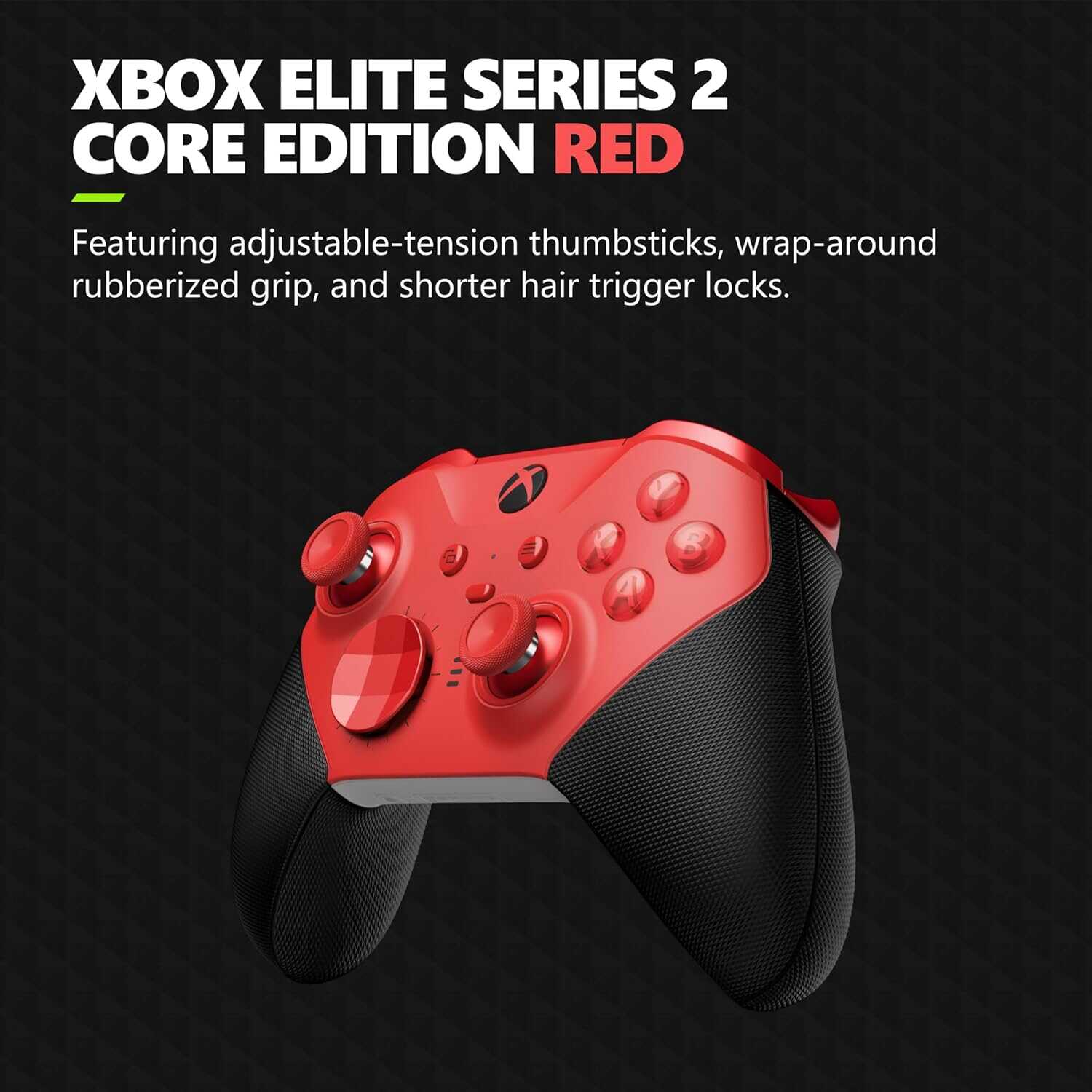 Red Xbox Elite Series 2 Core Wireless Controller with adjustable tension thumbsticks.
