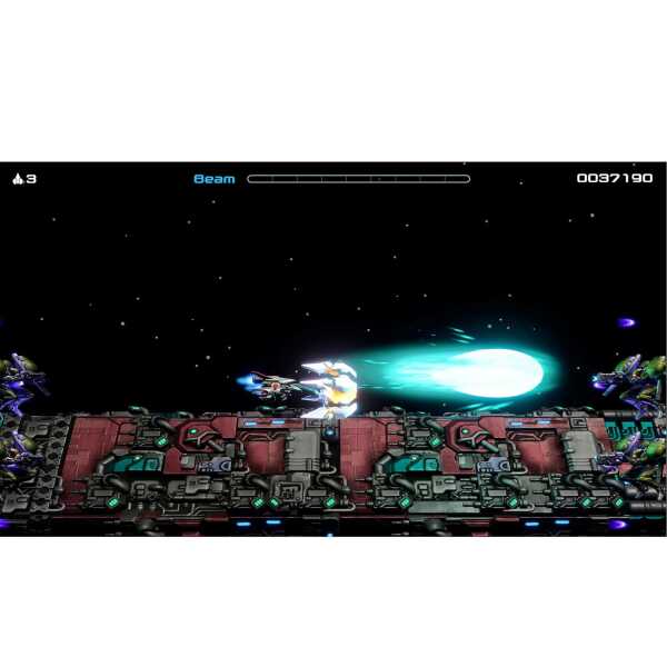Classic shoot 'em up action in R-Type Dimensions III with detailed pixel art and intense space battl.