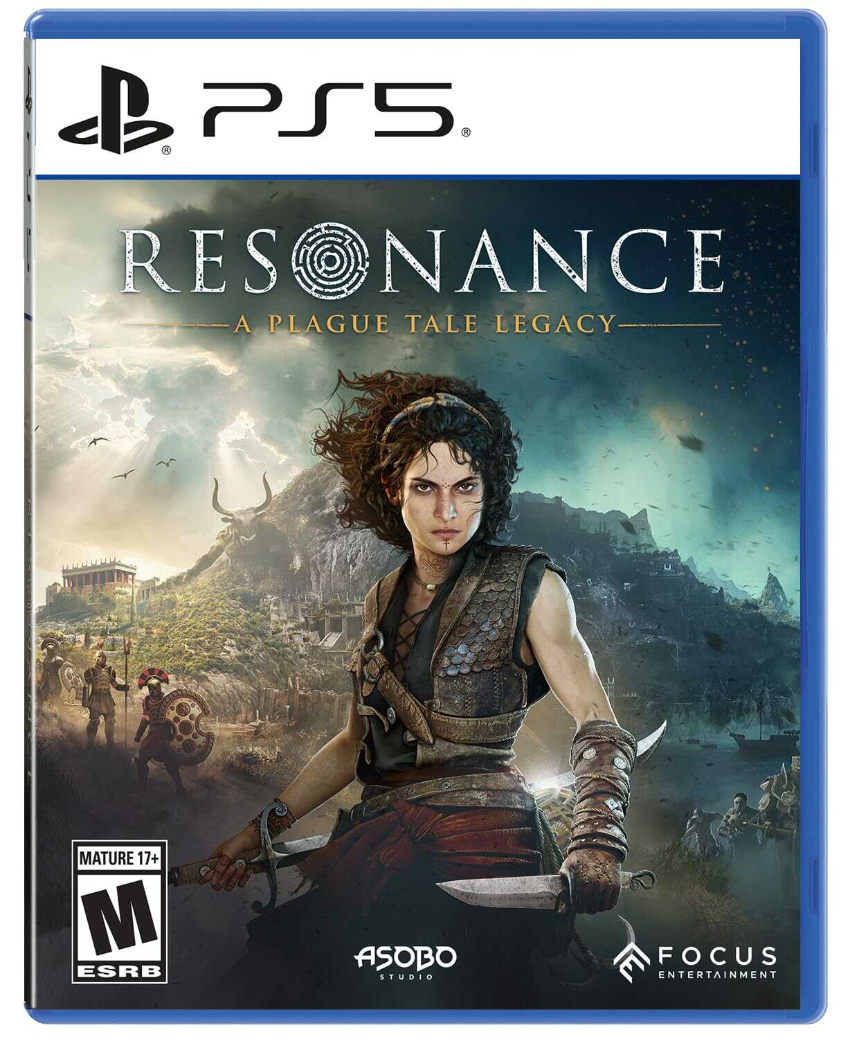 A Plague Tale Legacy PS5 game cover with protagonist and ancient landscape.