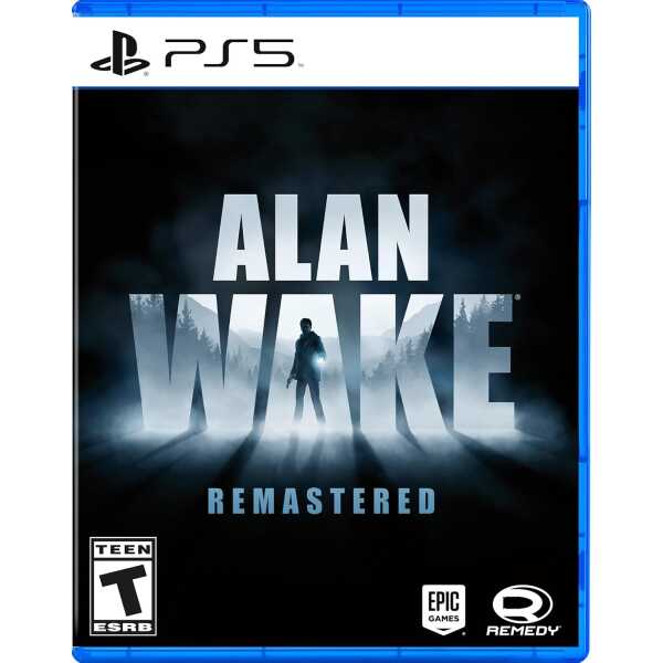 Alan Wake Remastered PS5 game cover with dark, atmospheric design.
